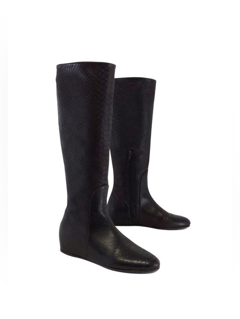 Stuart Weitzman Cognac Waxy Phyton Embossed Real Flat Leather Boots 7.5